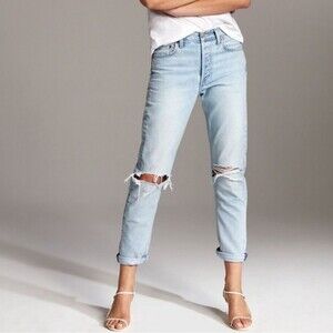 Aritzia Denim Forum The Ex Boyfriend High Waisted Distressed Jeans Size 32